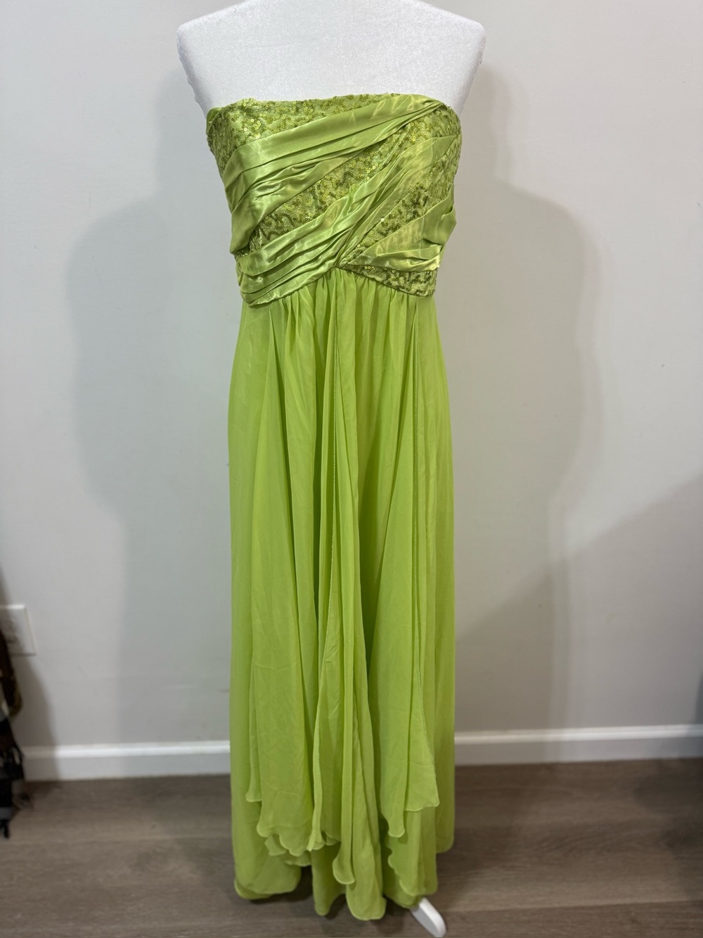 Gunne Sax Jessica Mcclintock Strapless Lime Green Sequin Evening Gown Size 11